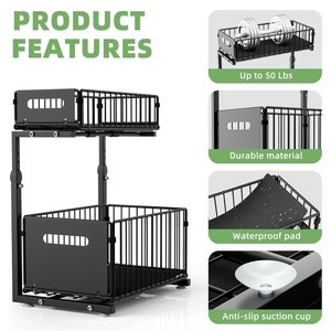 Glissière de tiroir à roulement à billes robuste, coulissant, réglable, organisateur sous l'évier, 2 niveaux, coulissant pour sous l'évier, fabricant - Product Image 3
