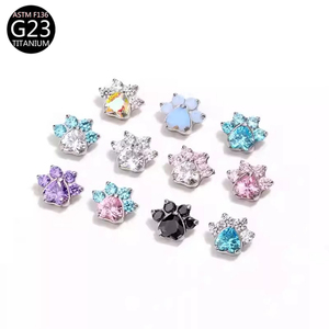 Piercing en Titane Zircon <span class=keywords><strong>Patte</strong></span> de Chat, Clou d'oreille, Labret à filetage interne, Anneau de lèvre, Bijoux de piercing corporel, Cadeau pour <span class=keywords><strong>la</strong></span> Saint-Valentin - Product Image 5
