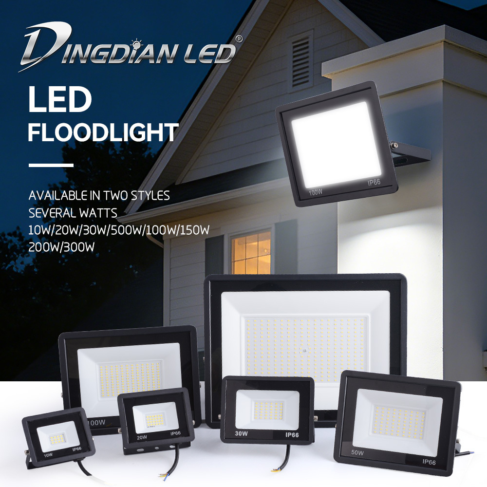 Dingdian Led 185-265V 10w 20w 30w 50w 100w 150w 200w 300w Aluminum LED Floodlight IP66 Waterproof Outdoor Lamp Garden Park Yard
