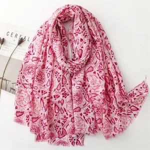 breathable light weight cotton voile Shawls personalized floral printed women's scarf