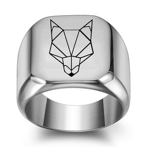 Anillo de Acero Inoxidable con Cabeza de Lobo, Diseño Geométrico Cuadrado de 18 mm, Joyería de Moda para Mujer, Regalo - Product Image 3