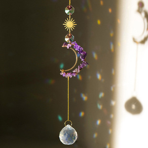 Venta al por mayor de alta calidad de cristal natural Sun Catcher Moon Shape Sun Catcher Mixed Amethyst Suncatche para la decoración - Product Image 2