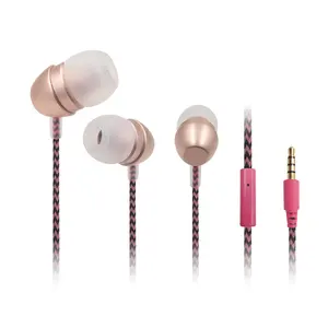 Livre amostra trançada cabo de qualidade metal fone de ouvido baixo estéreo no ouvido com microfone