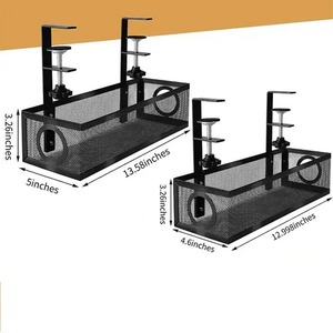 Organisateur de câbles sous bureau WELLTOP en maille métallique, noir et blanc, multifonctionnel, panier de rangement domestique sans perçage, réglable, le plus vendu - Product Image 3