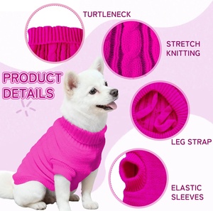 Pull tricoté personnalisable pour chien, col roulé, vêtements d'hiver tendance pour animaux de compagnie, manteau doux et chaud pour chiot, vêtements pour chat, rouge <span class=keywords><strong>rose</strong></span> - Product Image 2