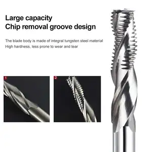 Woodworking 3 Blade Rough Milling Cutter Spiral Corrugated Groove Cutting And Trimming For Wood Rough End Mill