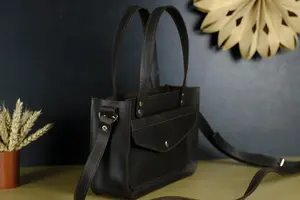 Black Handmade Vintage Bohemian Fashion Leather <b>Handbag</b> for Women with Button Closure and Single Strap - Product Image 3