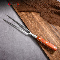 Fourchette à Jambon Rôti de Dinde en Acier Inoxydable de 8 Pouces Couteau à Fourchette en Bois Moderne pour BBQ Camping Professionnel PKKAA Couteau à Fourchette en Bois pour BBQ