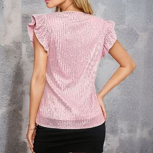 Blusa Elegante <span class=keywords><strong>de</strong></span> Fiesta con Lentejuelas Brillantes y Cuello en V con Volantes <span class=keywords><strong>para</strong></span> Mujer, Tendencia Verano 2025 - Product Image 5