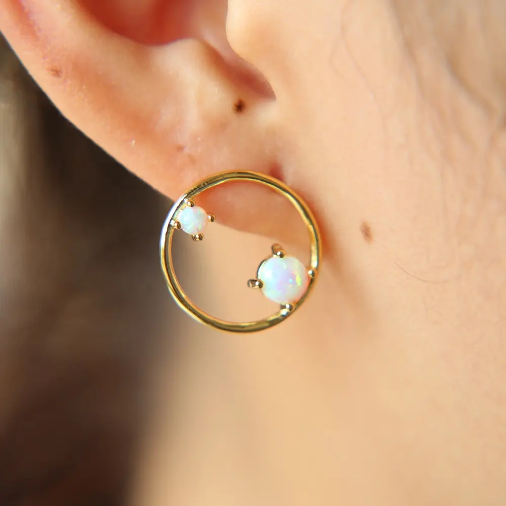 promotion 2023 high quality 25mm big round circle hoop with fire opal stone fashion earring designs