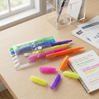 Ensemble de 6 stylos surligneurs néon, pointe biseautée, marqueurs fluorescents avec étui en plastique pour l'école, le bureau, la notation des notes
