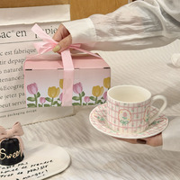 Ensemble de tasses à café et soucoupes en céramique de style Ins, coffret cadeau, tasse en céramique de haute qualité, vaisselle élégante pour tous les jours, cadeau souvenir parfait