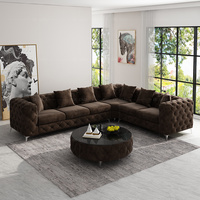 Canapé moderne modulable en forme de L avec boucle de traction complète en cuir et tissu avec table pour meubles de salon