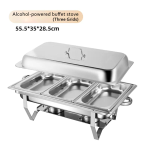 Réchaud alimentaire circulaire en argent pour la présentation, chauffage à l'alcool, capacité de 9 L, maintien au chaud pendant 12 heures pour les fêtes et la restauration - Product Image 2