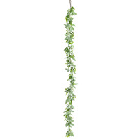 180cm Künstliche Eukalyptus-Girlande mit Beflockten Lammfellblättern und Weißen Blüten, Grüne Ranke für Osterdekoration, Kamin, Treppenhaus und Heimdekoration