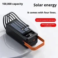 Banque d'alimentation solaire ultra-grande capacité 100 000 mAh avec câble micro USB intégré pour diffusion en direct transfrontalière et éclairage de camping extérieur