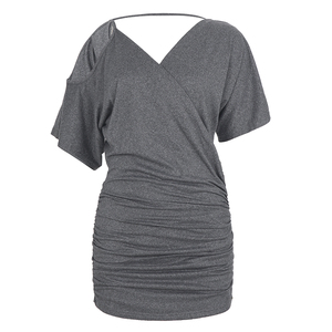 Minivestido Y2K sexy con cadena, sin espalda, fruncido, ajustado, de manga corta, transpirable, con cintura natural para mujer, uso diario - Product Image 6