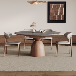 Solid Wood Slab <b>Dining</b> <b>Table</b> 4 Piece Extendable Set Minimalist Design For <b>Dining</b> Room - Product Image 4