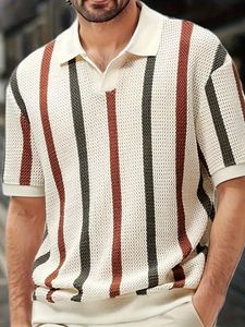 Maglietta estiva da uomo <span class=keywords><strong>a</strong></span> maniche corte, stile design minimalista con Top geometrico in maglia <span class=keywords><strong>a</strong></span> righe <span class=keywords><strong>a</strong></span> girocollo - Product Image 2