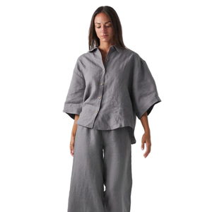 Conjunto de 2 piezas de lino y algodón de talla grande personalizado para Mujer | Pantalones de pierna ancha informales con parte superior a juego | Traje de moda de gran tamaño - Product Image 2