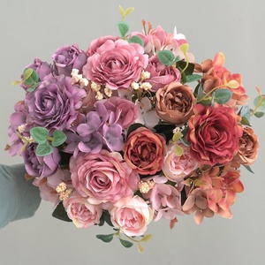 Ramo de Hortensias y Peonías de Estilo Europeo Vintage, Flores Artificiales de Hibisco y Rosa para Decoración del Hogar, Bodas y San Valentín - Product Image 3