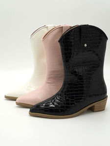 Bottes en cuir mi-mollet pour bébés filles, bottes courtes à bout pointu et talon bloc, <span class=keywords><strong>botte</strong></span> de cow-boy western pour enfants, chaussures d'équitation pour enfants - Product Image 4