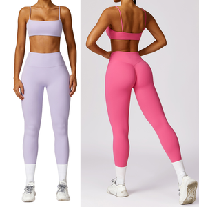 Logo personalizzato abbigliamento sportivo <span class=keywords><strong>da</strong></span> <span class=keywords><strong>donna</strong></span> Set Yoga abbigliamento <span class=keywords><strong>da</strong></span> allenamento abbigliamento sportivo <span class=keywords><strong>palestra</strong></span> Legging reggiseno Fitness 2 pezzi tute Yoga per le donne - Product Image 1