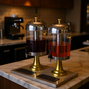 Dispensador de bebidas doble de acero inoxidable de 16L con jarra transparente para bebidas frías y calientes, jugos y bebidas con hielo. - Product Image 2