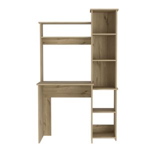 DB Light Oak 6-Shelf Writing Desk with <strong>Built</strong>-<strong>In</strong> Bookcase Wooden <strong>Computer</strong> <strong>Table</strong> Laptop <strong>Table</strong> with Drawer for Hotel Living Room Us - Product Image 2