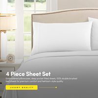 Ensemble de draps de lit en microfibre blanche 4 pièces, doux, avec bordure triple brodée, drap-housse, drap plat, 2 taies d'oreiller, couleur unie, literie