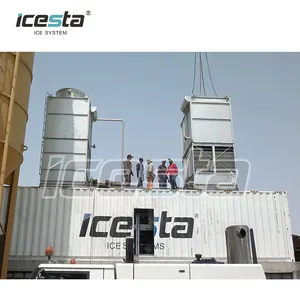 Máquina de flocos de gelo em contêiner ICESTA de alta produtividade e longa vida útil com sistema automático de armazenamento e entrega de flocos de gelo
