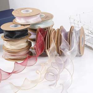 Fil de queue de poisson à bords dorés ruban coiffure arc neige vague fil imprimé motif organza fait à la main bricolage fleur vêtements emballage - Product Image 3