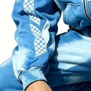 Ensemble de survêtement décontracté personnalisé pour homme, 2 pièces, avec sweat à capuche zippé imprimé numérique et pantalon évasé thermique délavé coupe courte - Product Image 2