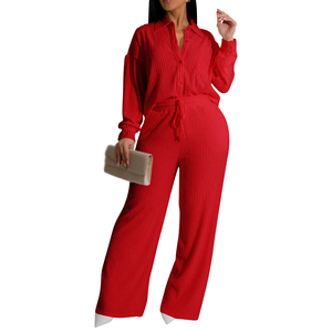 Women's Long-Sleeve Ruched Casual Shirt & Elastic Waist Straight-Leg <b>Pants</b> Two-Piece Set Fashion - Product Image 4