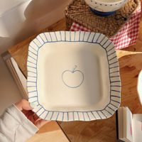Assiette carrée en céramique Apple Dish, haut de gamme, sous-glaçurée, moderne, durable, faite à la main, plateau de service pour les fêtes