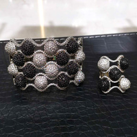 Ensemble de bijoux de mariée de luxe H265H Shiny Charm 2 pièces, bracelet, bague et boucles d'oreilles en zircon, pour femmes, mariage, zircon africain/indien/dubaïote