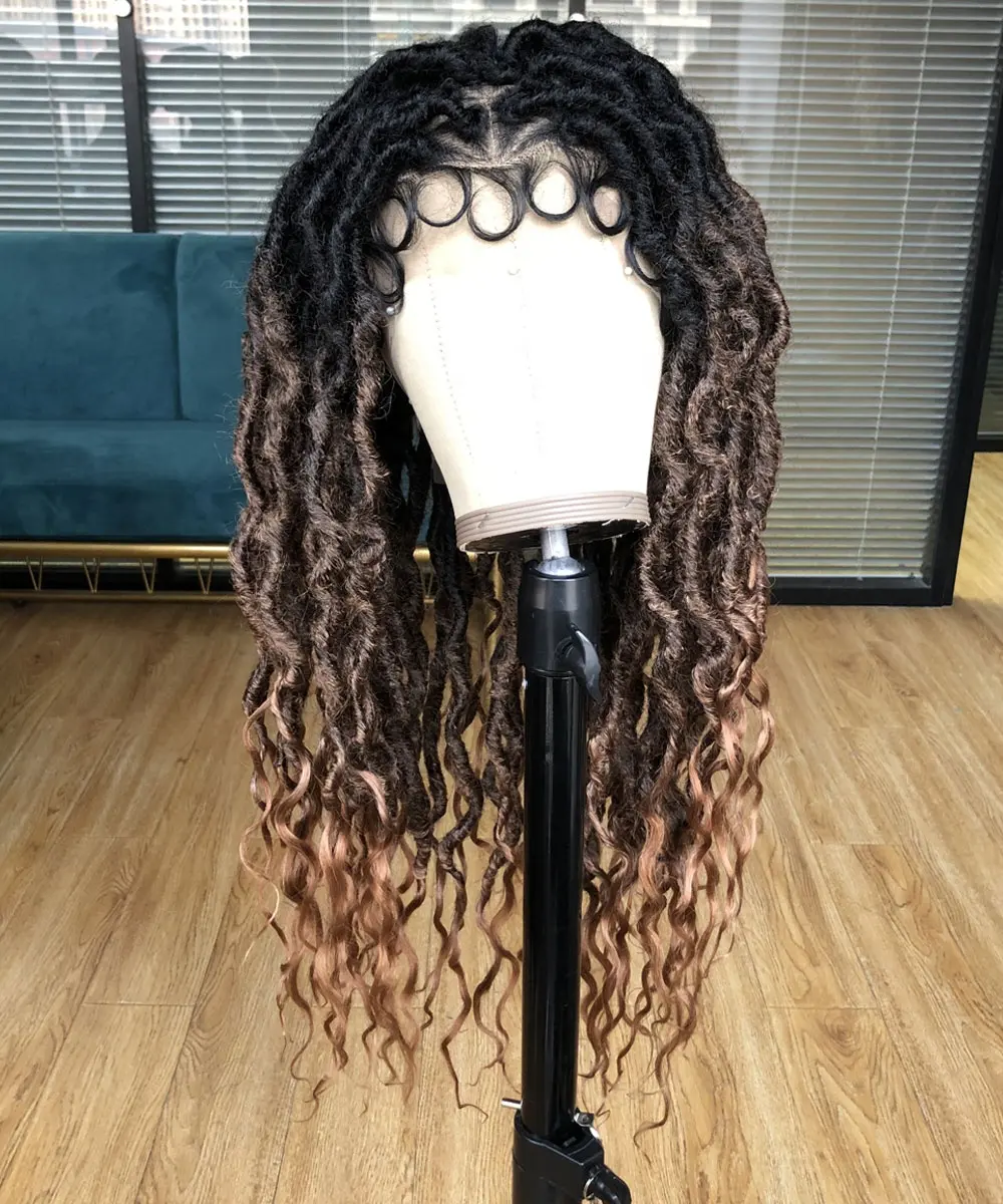 Crochet Braided Lace Front Wigs Synthetic Braiding Hair Goddess Faux Locs Curly Dreadlocks Full Lace Wig for Black Women