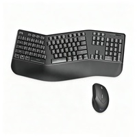 Keyboard Gaming Vertikal Ergonomis Nirkabel 2.4G dengan Mouse dan Sandaran Pergelangan Tangan, 104 Tombol Keyboard, Mouse 1600DPI yang Dapat Disesuaikan