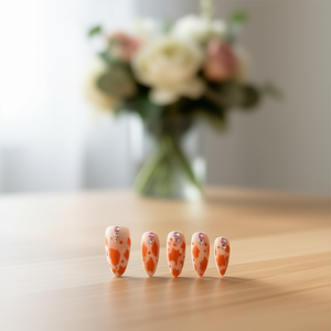 Faux ongles de luxe courts forme cercueil à presser, motif carré orange, 24 pièces, en acrylique, style salon mignon pour femmes - Product Image 2