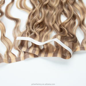 Curly European Full Pu Skin Weft Russian Human Hair <b>Tape</b> Hair Extension Inject Invisible Skin Weft <b>Tape</b> in Human Hair Extensions - Product Image 1