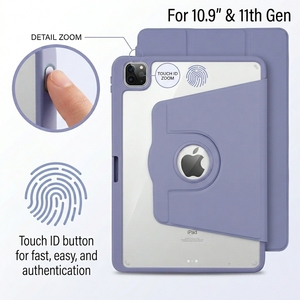 Étui rotatif à 360 degrés pour <span class=keywords><strong>iPad</strong></span> 10.9 10e génération, <span class=keywords><strong>coque</strong></span> arrière transparente avec support pour stylet, <span class=keywords><strong>coque</strong></span> de protection antichoc pour entreprise - Product Image 1