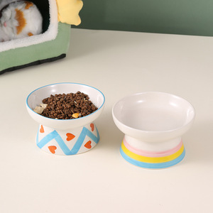 Master Gu <b>Ceramic</b> Cat Bowl With Heart Rainbow Design Tall For Cats And <b>Dogs</b> Holds Food And Water - Product Image 1