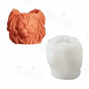 Nicole moldes de silicone para decoração, vaso de flores artesanal para decoração de jardim, cabeça de leão, moldes de silicone para vaso