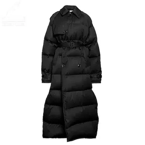 YuFan ODM Quilted V-Neck Puffer Parka X-Long Black Down Jacket For Men Oversized Customized Winter Waterproof Coats