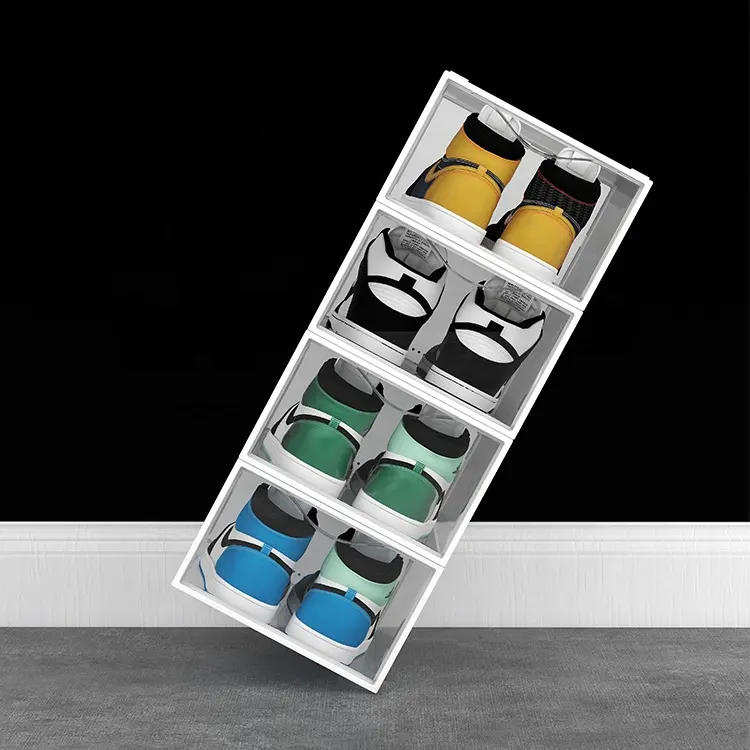12 عبوة حذاء بلاستيكي شفاف قابل للتكديس من حاويات حذاء رياضي قابلة للطي علبة عرض حذاء رياضي للتخزين