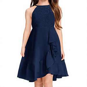 Robe de Demoiselle d'Honneur en Chiffon à Col Halter Asymétrique avec Volants, Taille Naturelle, Sans Manches, Style Classique, Bleu Marine, Robe pour Femme - Product Image 2