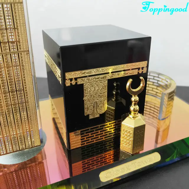 Ialamic kaaba modelo torre de relógio de cristal para presente religioso