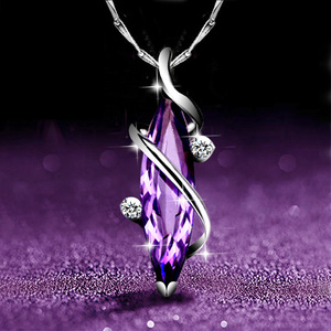 Collana con Pendente a Marquise Viola per Donne, Collana Corta Semplice, Elegante Accessorio per il Collo - Product Image 6