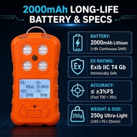 Détecteur de gaz portable HIREP 4-en-1 Exib IIC T4 Gb avec écran LCD, alarme pour gaz combustibles O2 CO H2S, batterie 2000mAh, vente en gros OEM