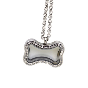 Colgante de acero inoxidable con forma de hueso de perro y cara, medallón flotante de cristal, cadena de serpiente, 316L - Product Image 1